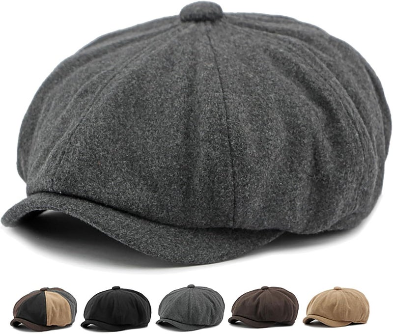 Xinveen Men's 8 Panel Newsboy Cap Vintage Tweed Cap Herringbone Cabbie Flat Cap - Image 1
